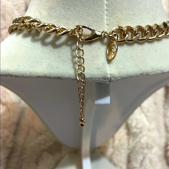 Charming Charlie Teal Faceted Bead Statement Gold Tone Chain Necklace - Picture 3 of 4